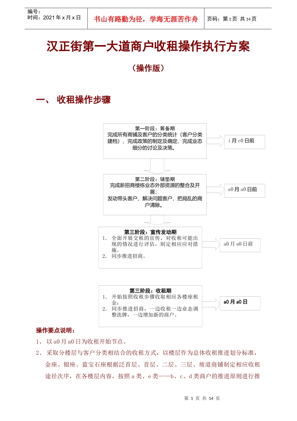 武汉汉正街第一大道商户收租操作执行方案_第1页