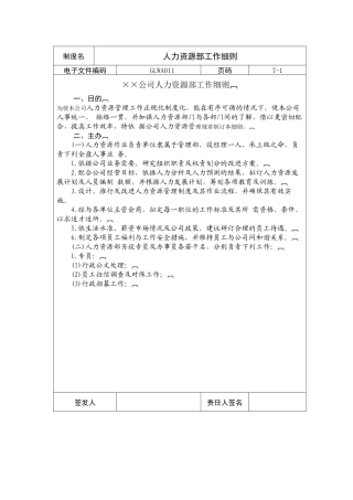 人力资源部工作细则