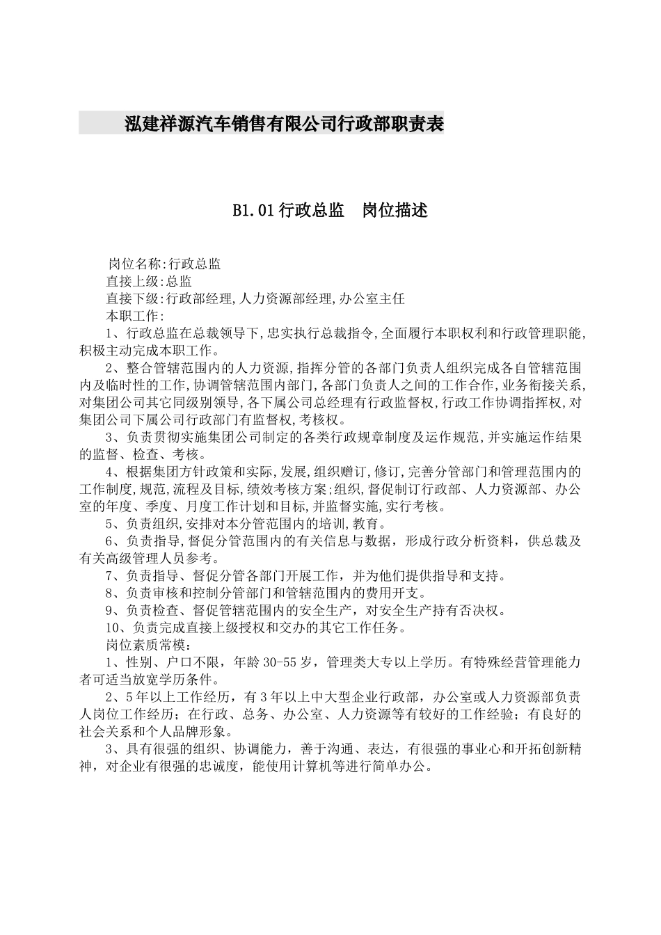 人力资源-4S店各岗位职责汇总_第1页