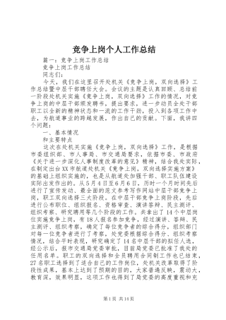 竞争上岗个人工作总结