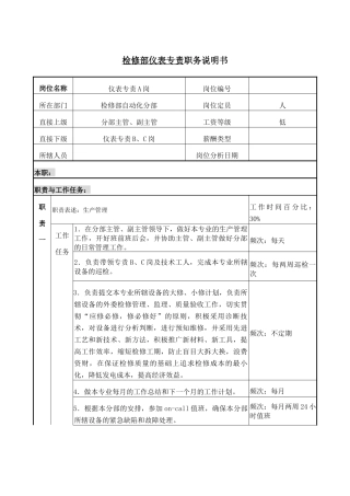 仪表专责A职务说明书