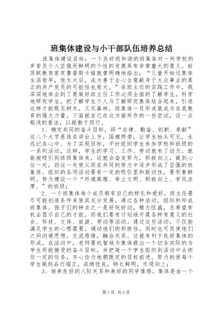 班集体建设与小干部队伍培养总结