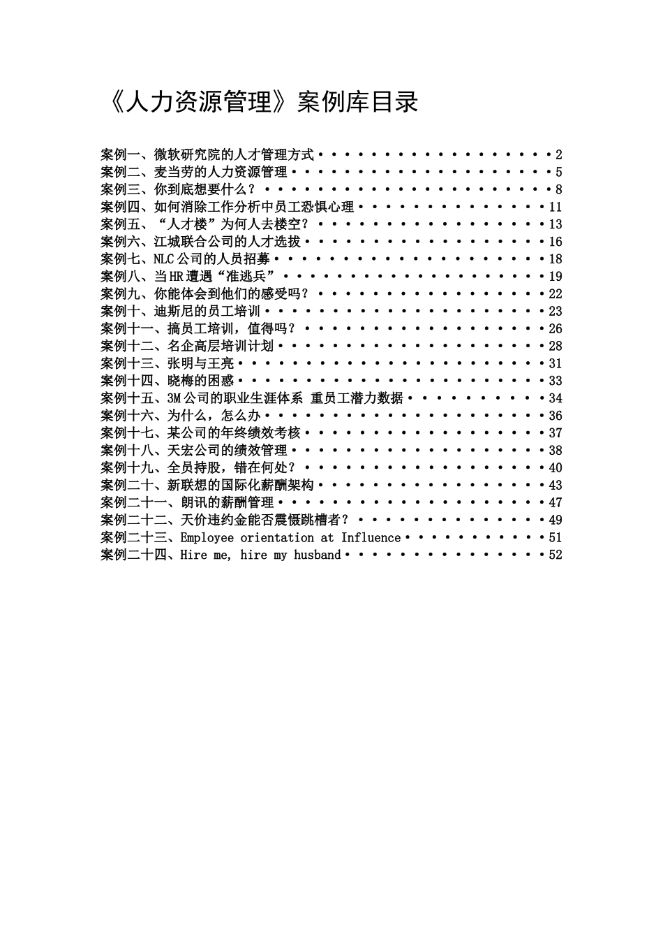 人力资源管理案例库目录_第1页