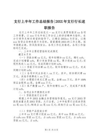 支行上半年工作总结报告支行行长述职报告