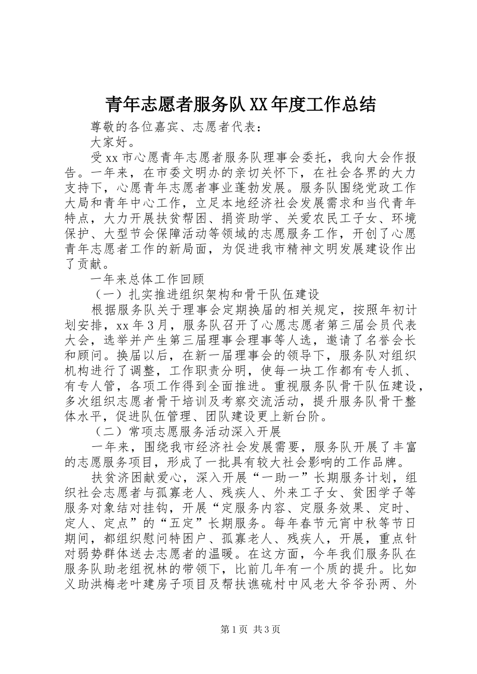 青年志愿者服务队XX年度工作总结_第1页