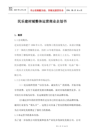 民乐建材城整体运营商业企划书