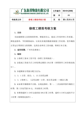 修理工绩效考核方案