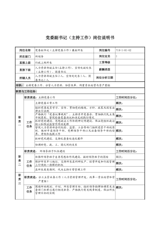 中船重工研究所党委副书记(主持工作)岗位说明书