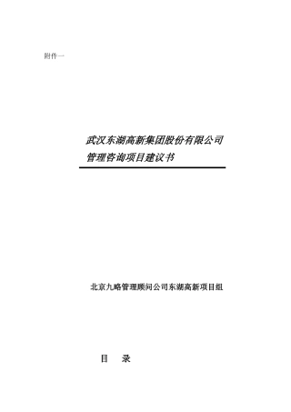 武汉东湖高新集团股份有限公司管理咨询项目建议书