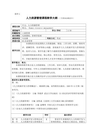 人力资源管理课程教学大纲(三号黑体加粗居中)