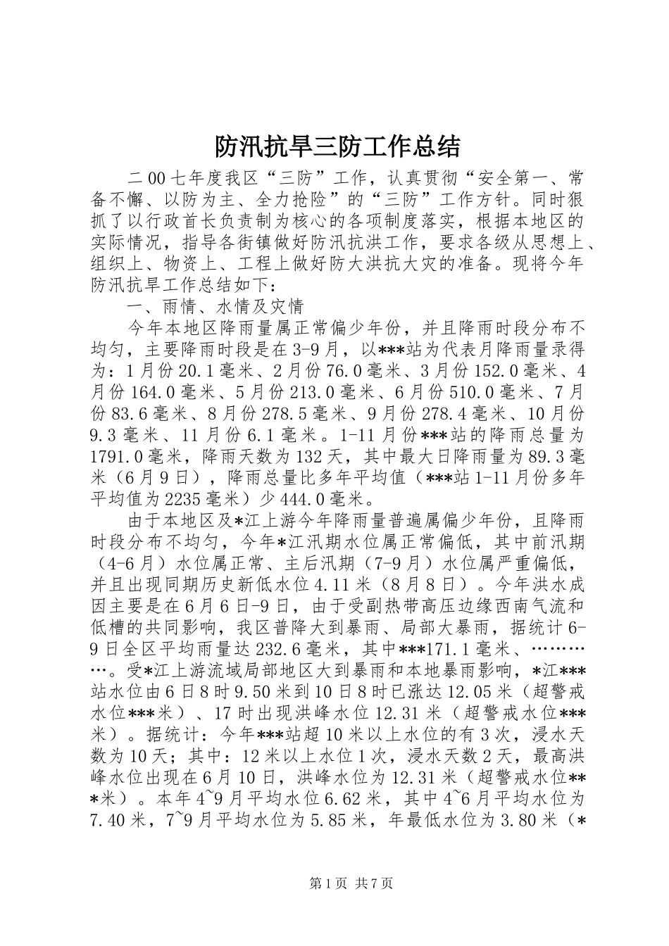 防汛抗旱三防工作总结_第1页