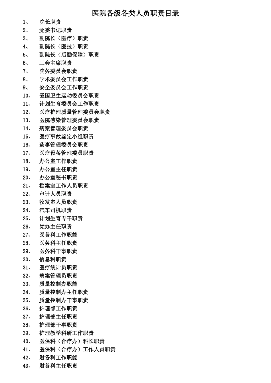 医院各级各类人员职责目录_第1页