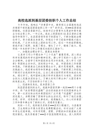 高校选派到基层团委挂职个人工作总结