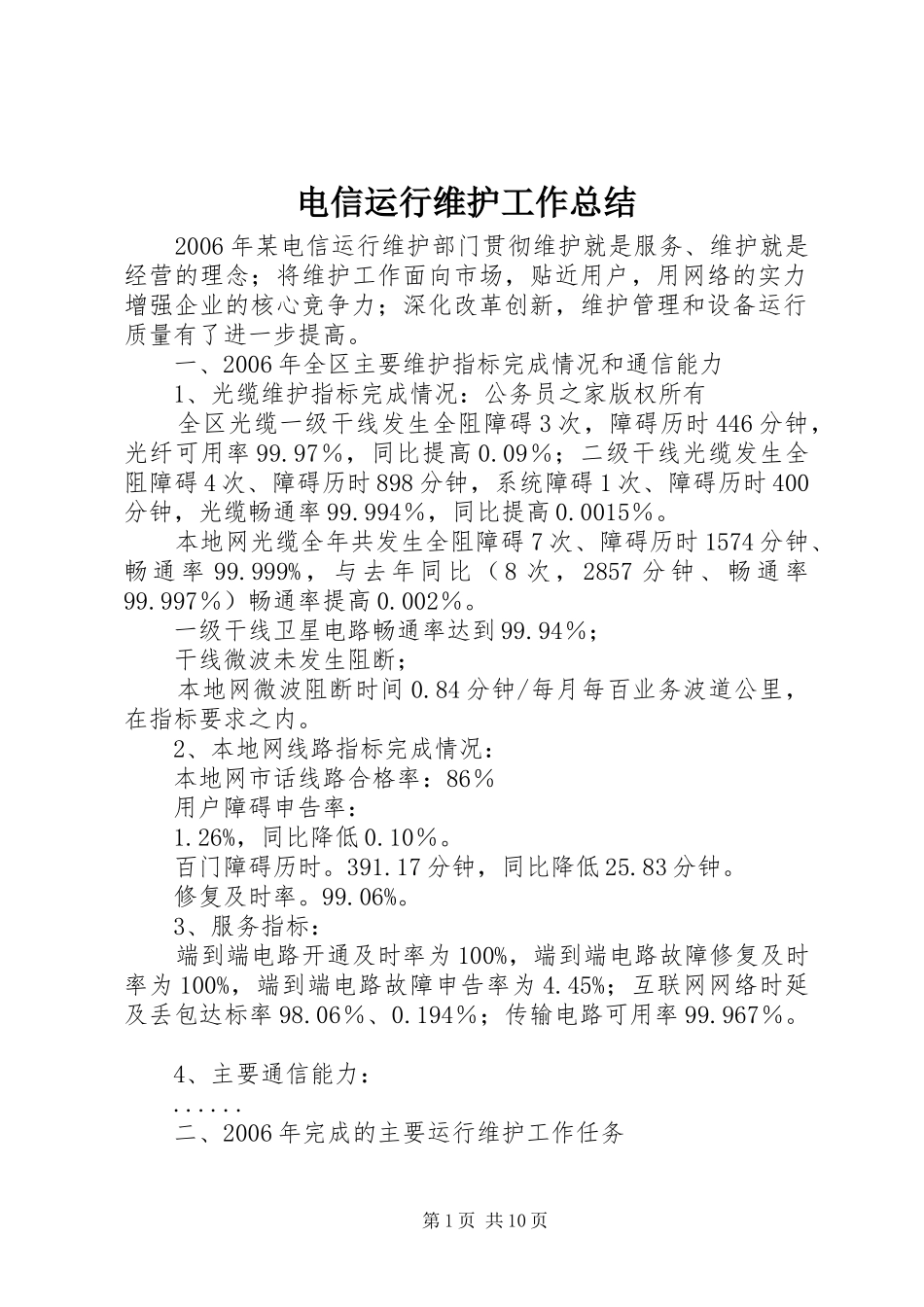 电信运行维护工作总结_第1页