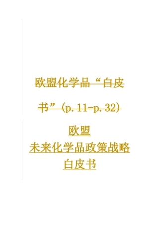 欧洲未来化学品政策战略白皮书