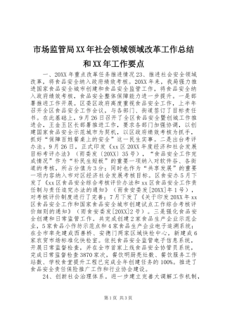 市场监管局社会领域领域改革工作总结和工作要点