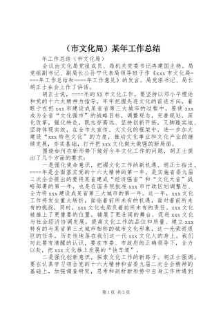 （市文化局）某年工作总结