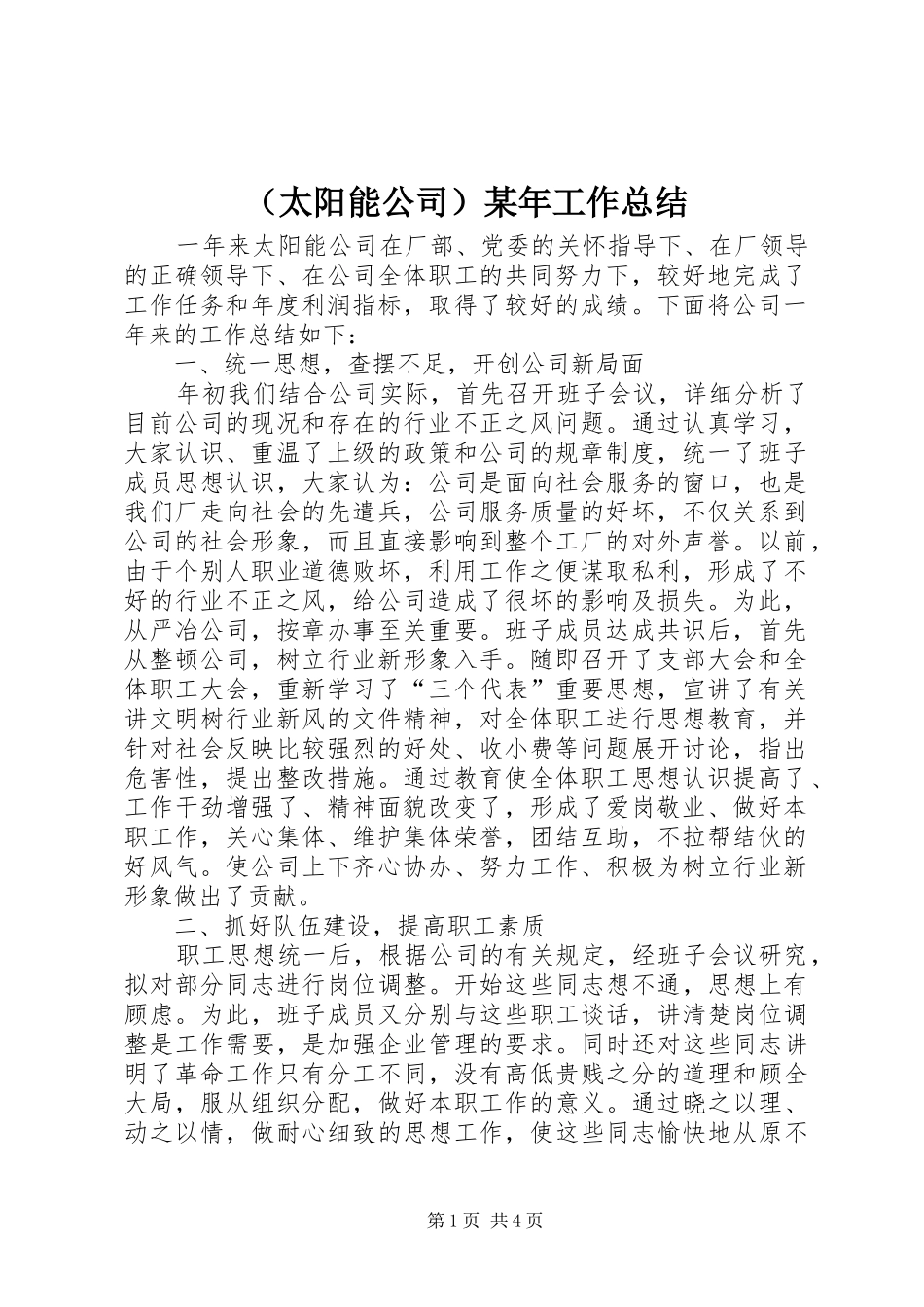 （太阳能公司）某年工作总结_第1页