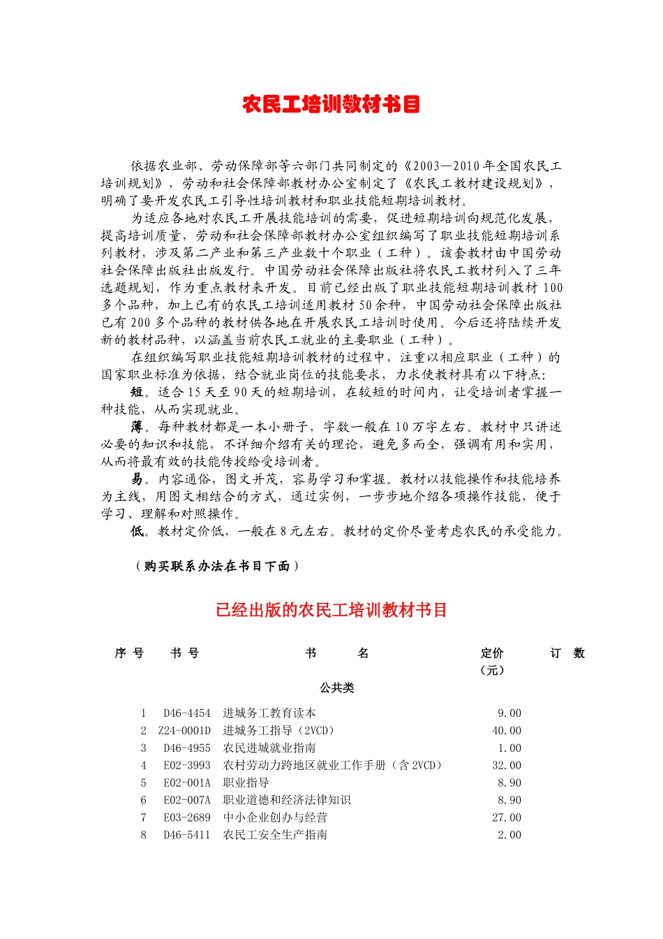 农民工培训教材书目_第1页