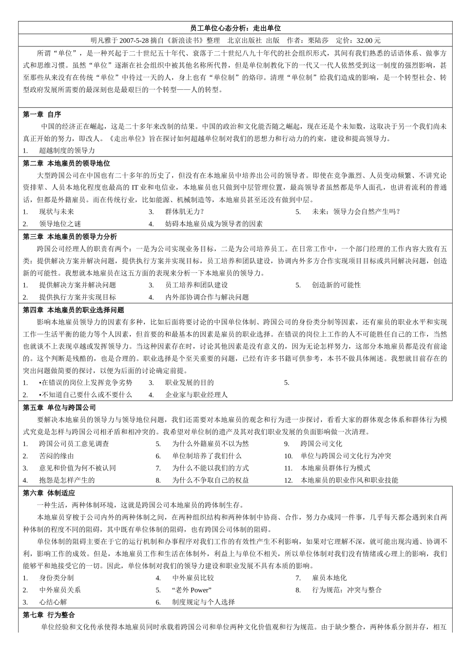 员工单位心态分析：走出单位_第1页