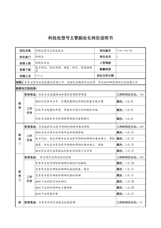 中船重工研究所科技处型号主管副处长岗位说明书