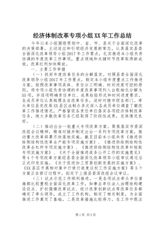 经济体制改革专项小组XX年工作总结