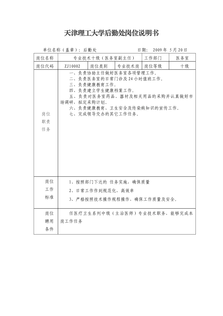 天津理工大学后勤处岗位说明书_第2页