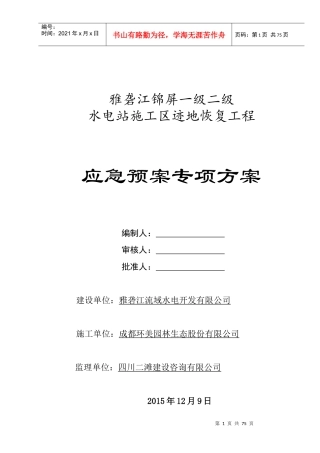 水电站施工区迹地恢复工程应急预案专项方案