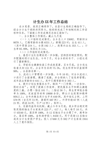 计生办XX年工作总结