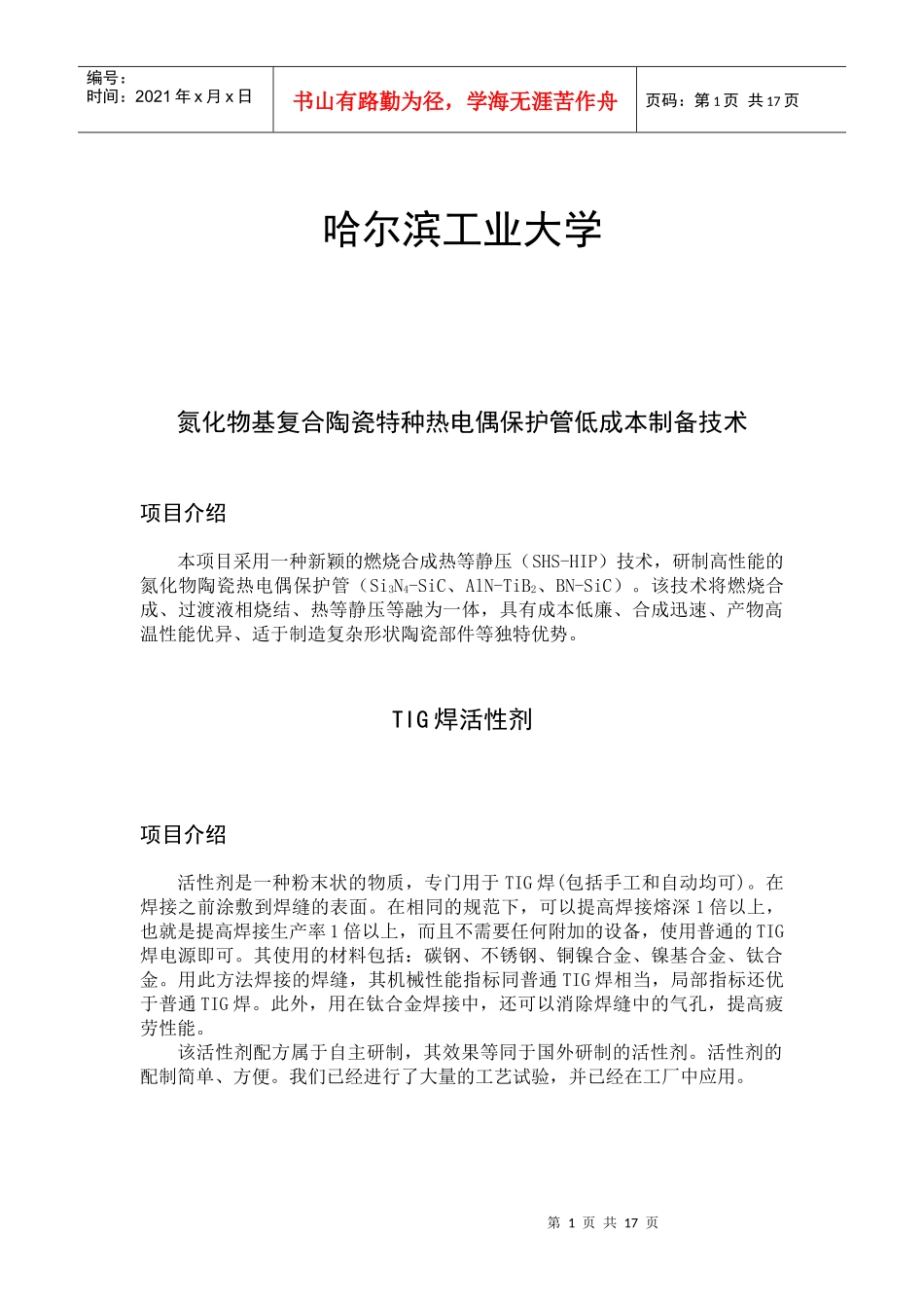 氮化物基复合陶瓷特种热电偶保护管低成本制备技术_第1页