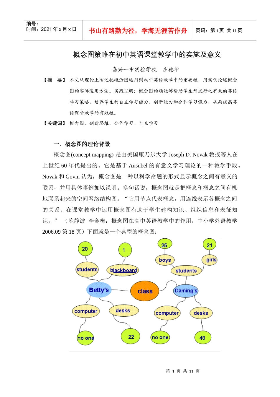 概念图策略在初中英语课堂教学中的实施及意义_第1页