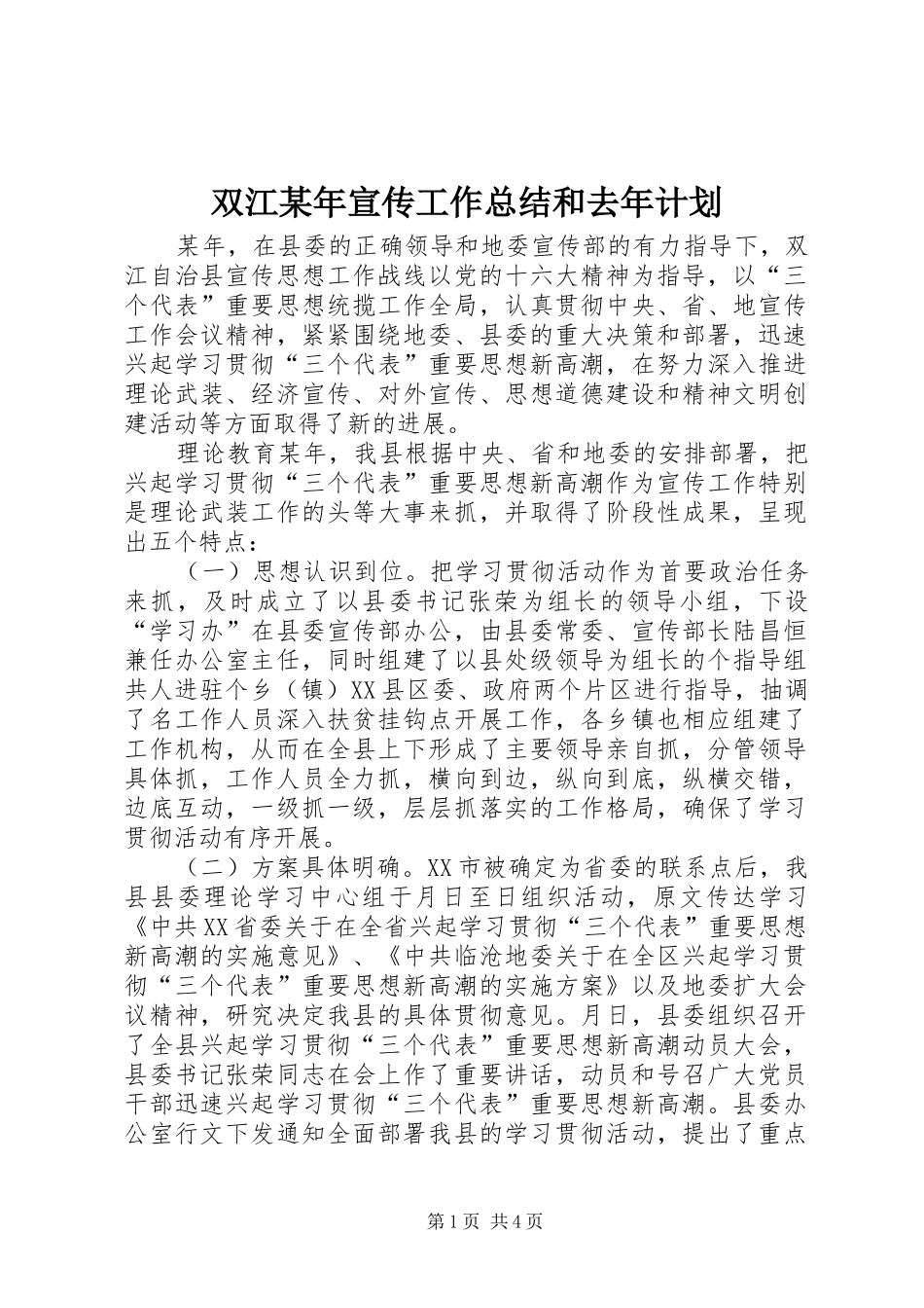 双江宣传工作总结和去年计划_第1页