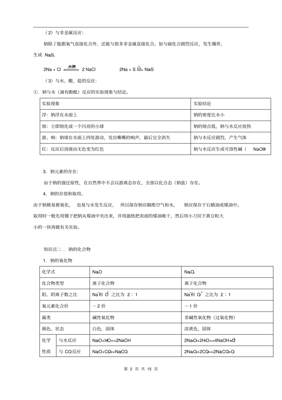 人教版高中化学必修一第6讲：钠及其化合物(教师版)_第2页