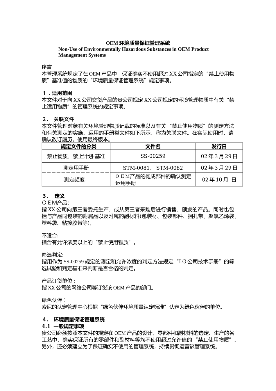 人力资源-OEM环境质量保证管理系统（ 10页）_第1页