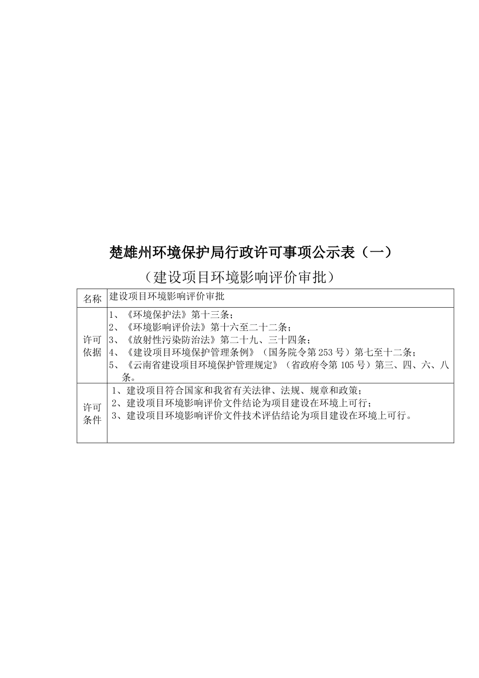 楚雄州环境保护局行政许可（审批）项目公示文本_第3页