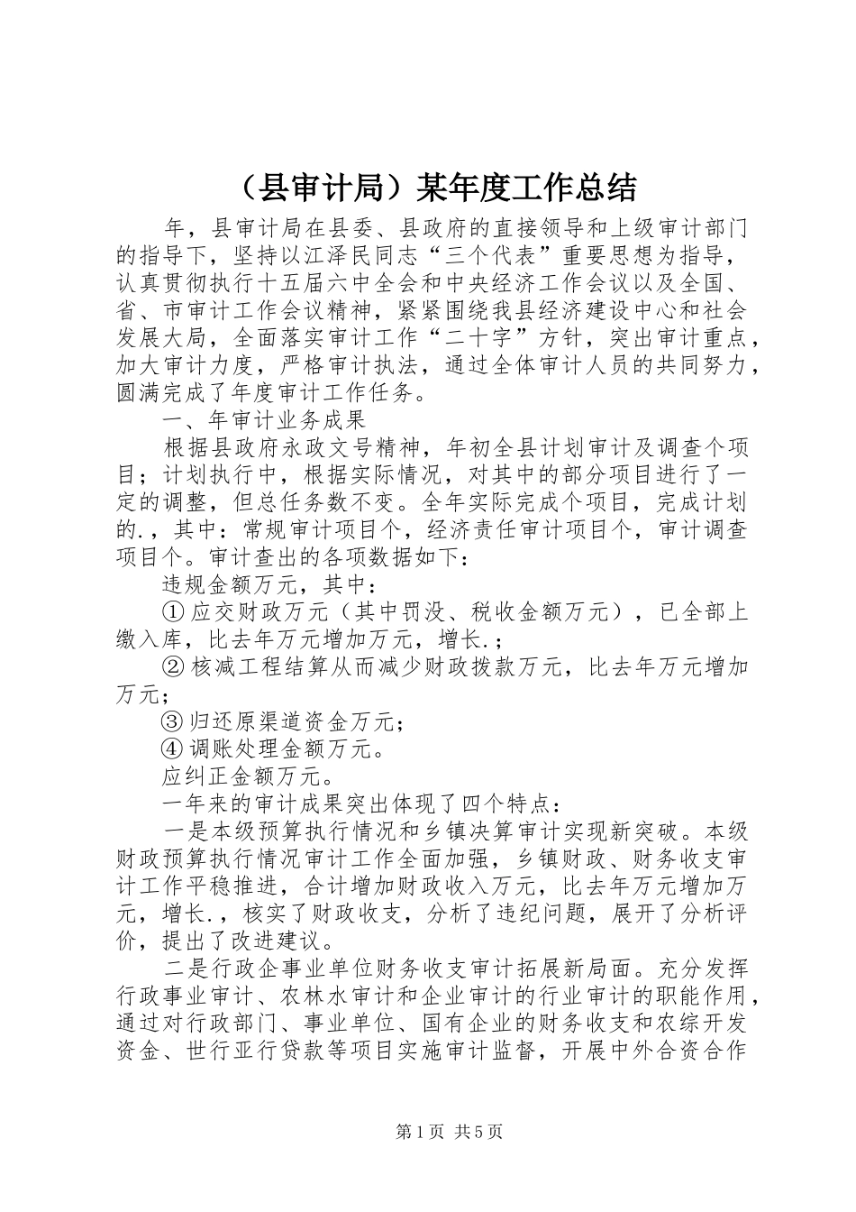 （县审计局）某年度工作总结_第1页