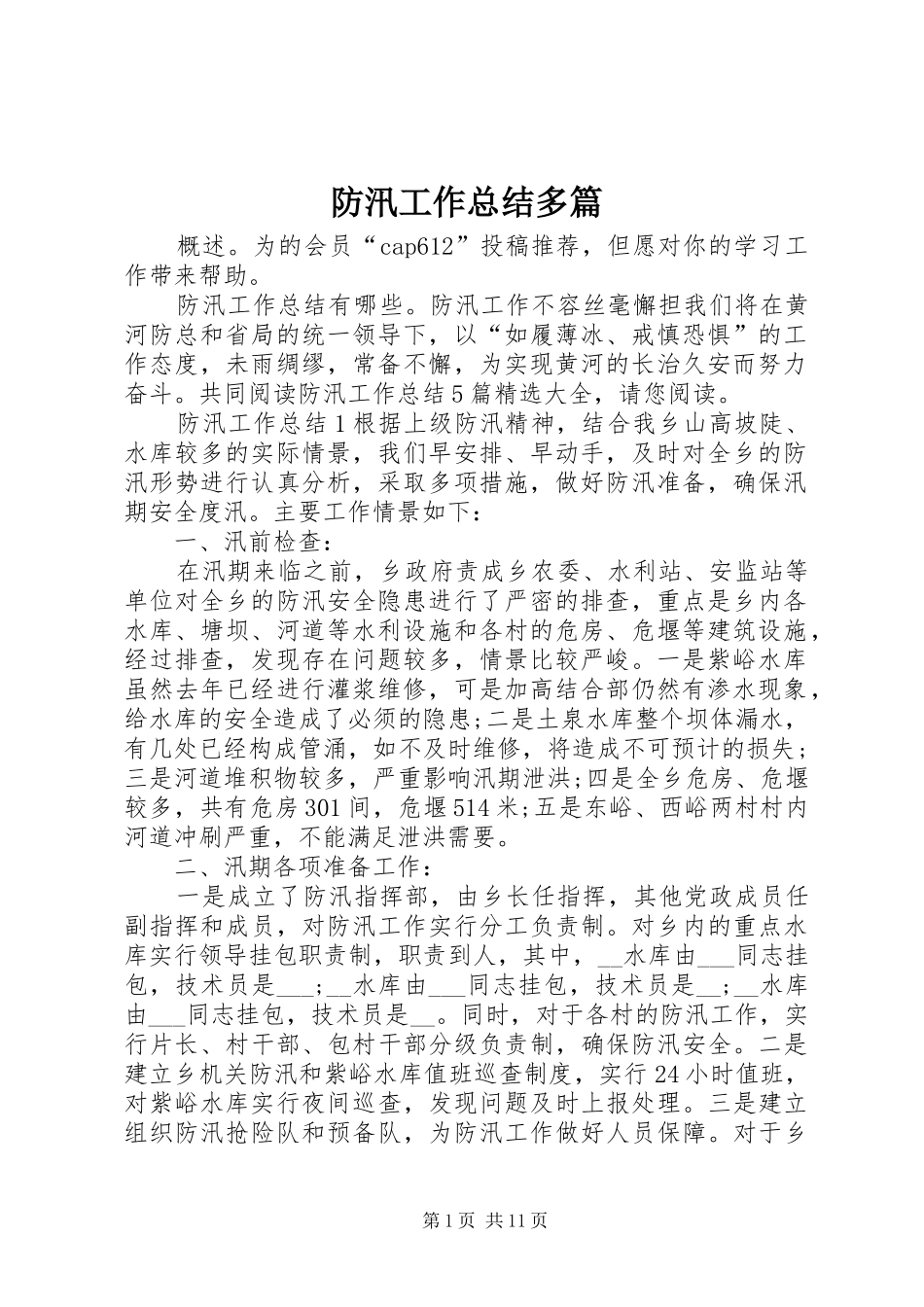 防汛工作总结多篇_第1页