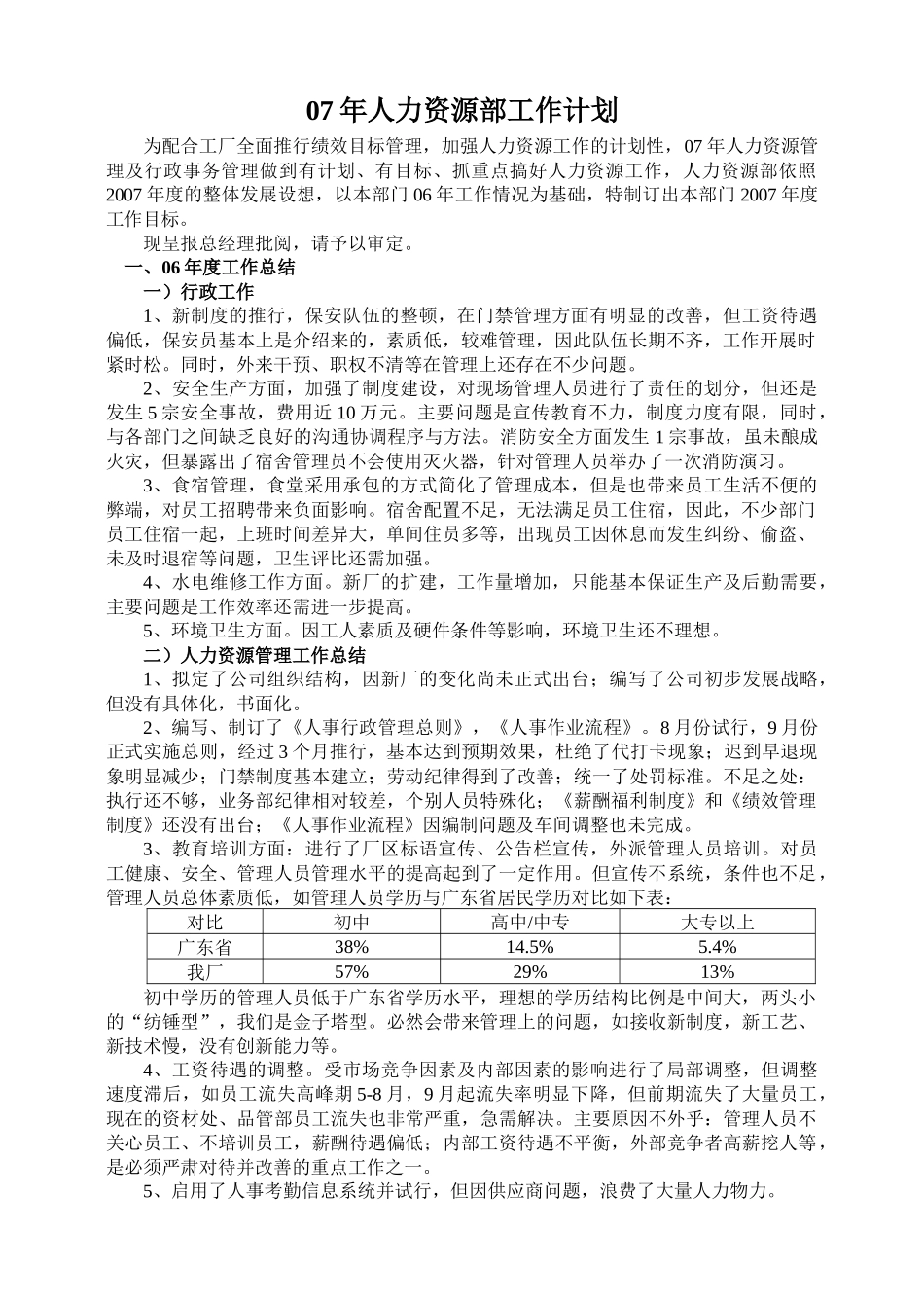 人力资源-07年人力资源部工作计划_第1页