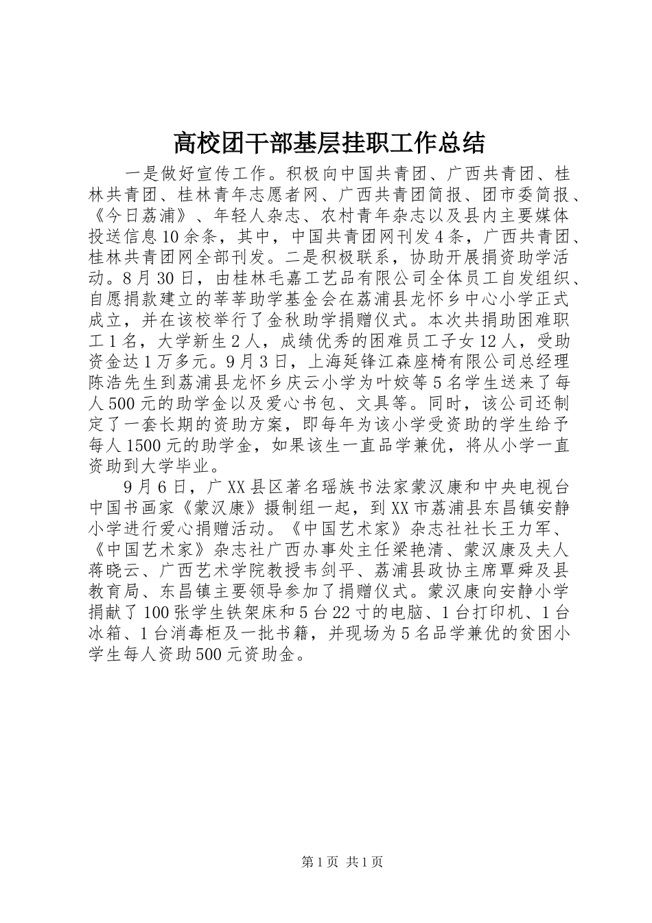 高校团干部基层挂职工作总结_第1页