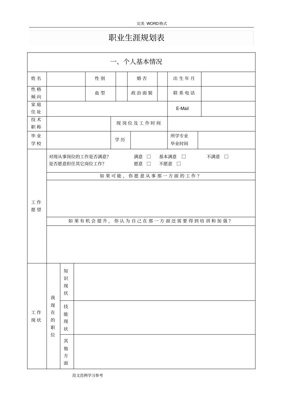 企业员工职业生涯规划表模板_第2页