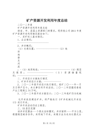 矿产资源开发利用年度总结