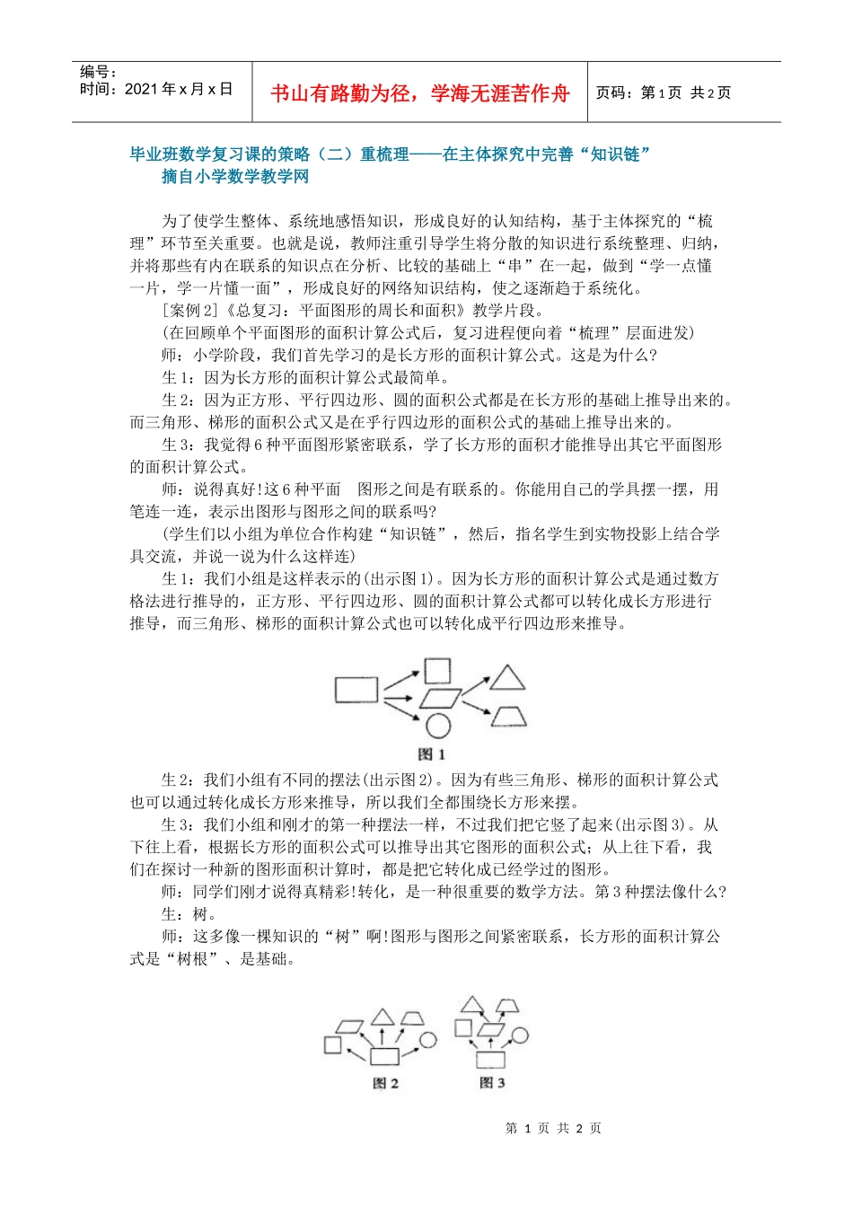 毕业班数学复习课的策略（二）重梳理——在主体探究中完善“知识_第1页