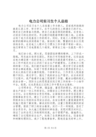 电力公司实习生个人总结