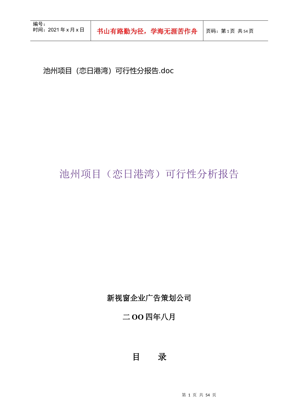 池州某项目可行性分析报告_第1页