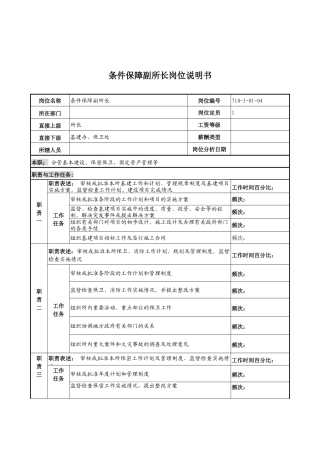 中船重工研究所条件保障副所长岗位说明书