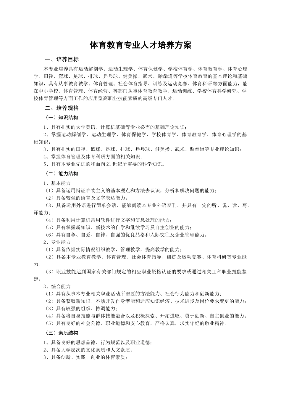 体育教育专业人才培养方案_第1页