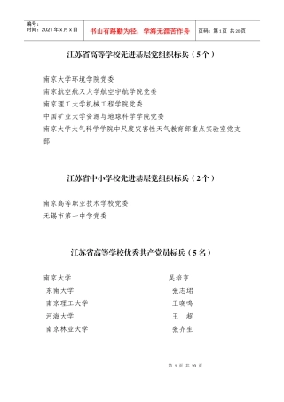 江苏省高等学校先进基层党组织标兵(5个)