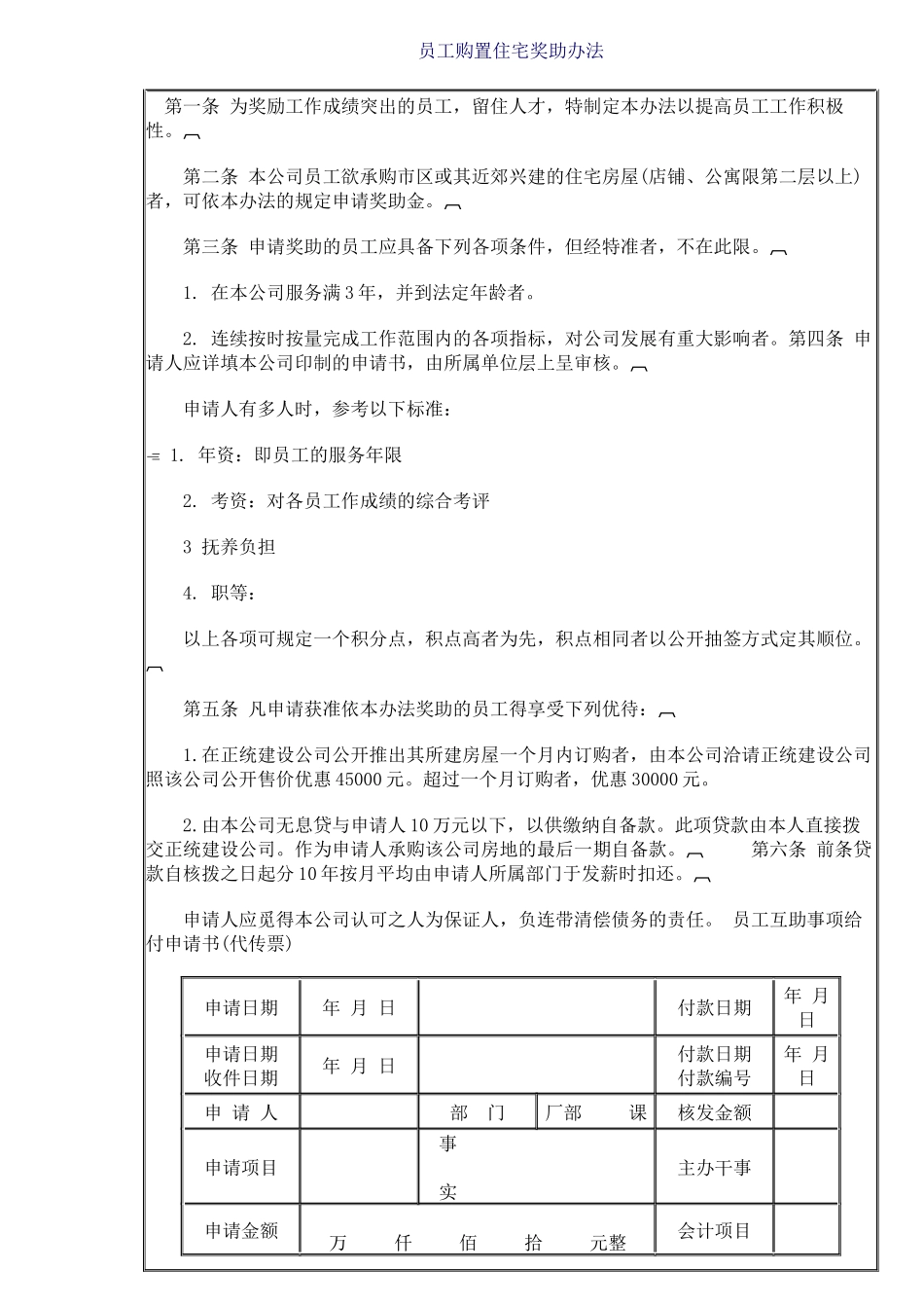 员工购置住宅奖助办法21_第1页