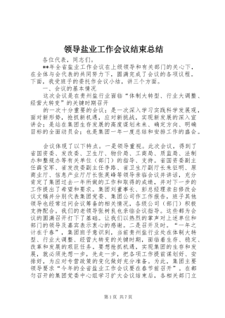 领导盐业工作会议结束总结