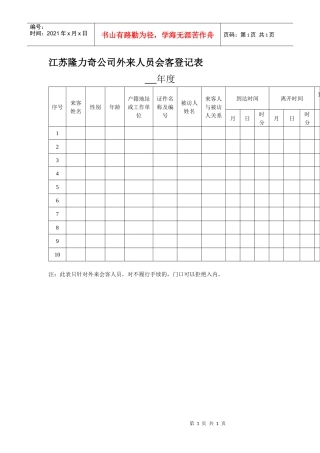 江苏隆力奇公司外来人员会客登记表